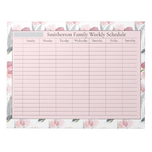 Weekly Planner Schedule Pink Flowers White Notepad