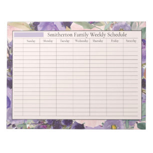 Weekly Planner Schedule Pink Purple Flowers Notepad