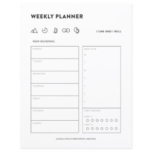 Weekly planner schedule to do list menu organizer