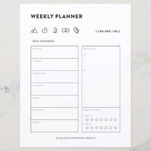 Weekly planner schedule to do list menu organizer