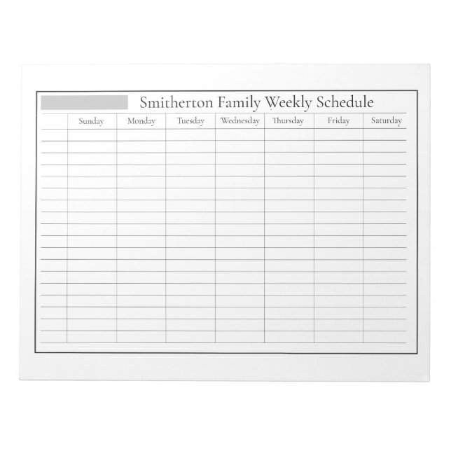 Weekly Planner Schedule White Gray Notepad (Front)