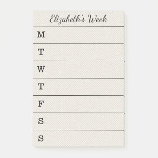 Weekly Planner Script Name Beige Faux Canvas Post-it Notes