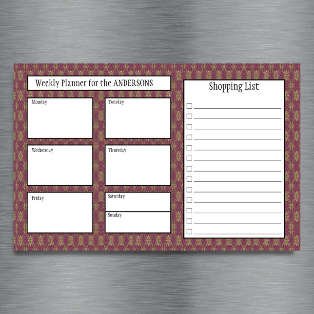 Weekly Planner Shopping List - Burgundy/Gold Magnetic Dry Erase Sheet (Creator Uploaded)