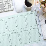 Weekly Planner Simple White Editable Text Mint Notepad<br><div class="desc">Customize the color; plus this new version of a popular seller has editable text for days of week and notes. Black and white brush script weekly planner note pad 1/4" lined days of the week.</div>