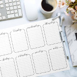 Weekly Planner Simple White Editable Text Notepad<br><div class="desc">This new version of a popular seller has editable text for days of week and notes. Black and white brush script weekly planner note pad 1/4" lined days of the week.</div>