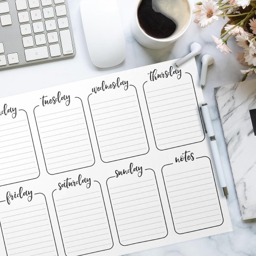 Weekly Planner Simple White Tear Away Calendar Notepad