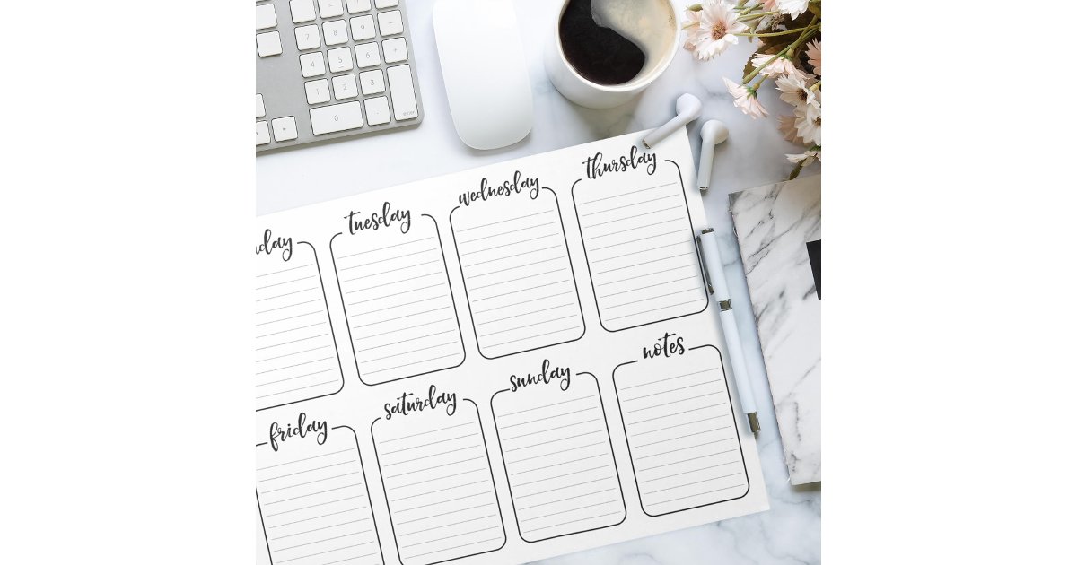Weekly Planner Simple White Tear Away Calendar Notepad | Zazzle