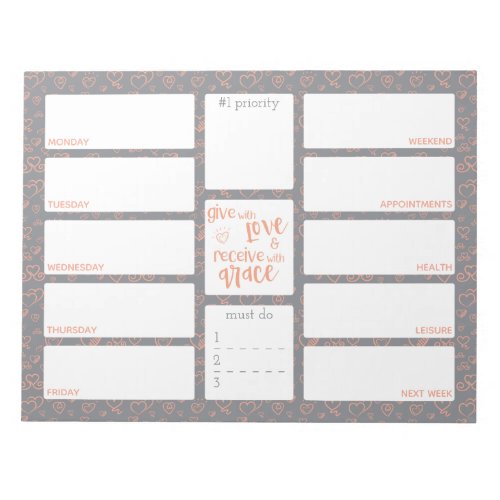 Weekly Planner To Do List Hearts  Gratitude Quote Notepad