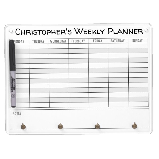 Weekly Planner to Personalise with Name Choice - Dry Erase Board With Keychain Holder (Front)