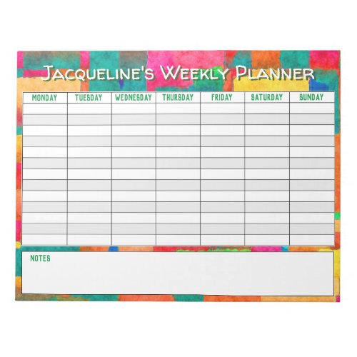Weekly Planner to Personalise with Name Choice Notepad