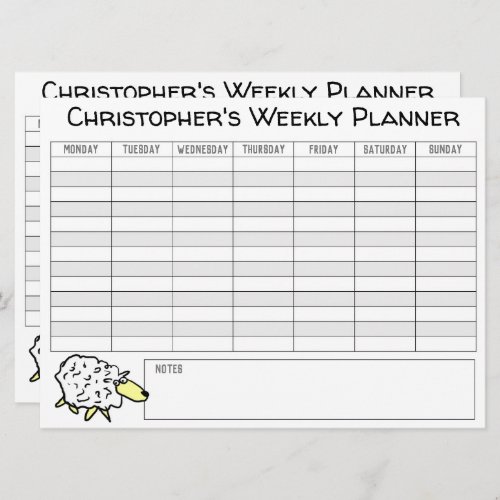 Weekly Planner to Personalise with Name on a Card