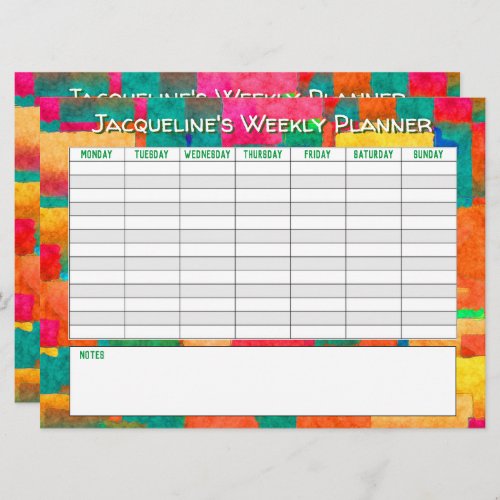 Weekly Planner to Personalise with Name on a Card