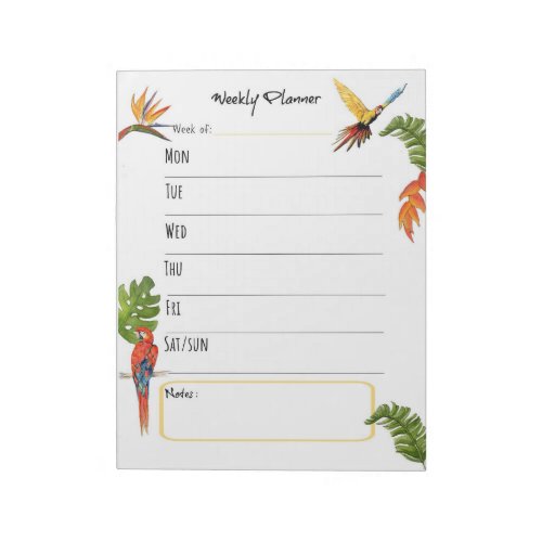 Weekly Planner tropical plants and birds Notepad