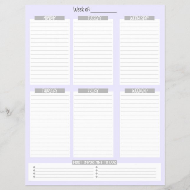 Weekly Planner | Undated To-Do List (Lavender) Flyer (Front)