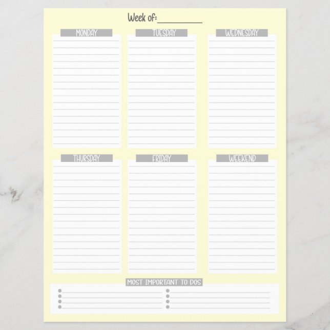 Weekly Planner | Undated To-Do List (Yellow) Flyer (Front)