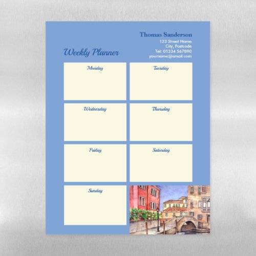Weekly Planner Venice Italy Pen Wash Watercolor Magnetic Dry Erase Sheet