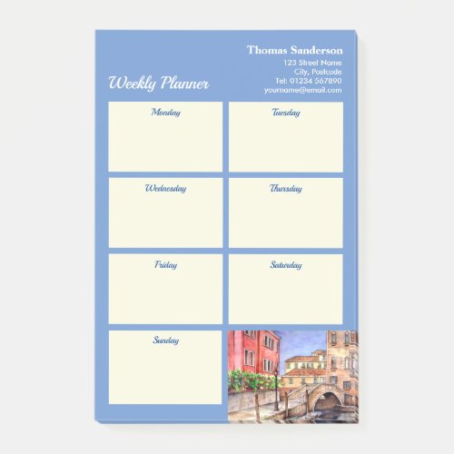 Weekly Planner Venice Italy Pen Wash Watercolor Post_it Notes