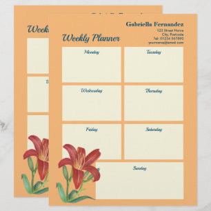 Weekly Planner Vibrant Watercolor Orange Lily Letterhead