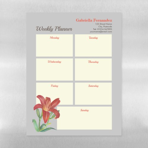 Weekly Planner Vibrant Watercolor Orange Lily Magnetic Dry Erase Sheet