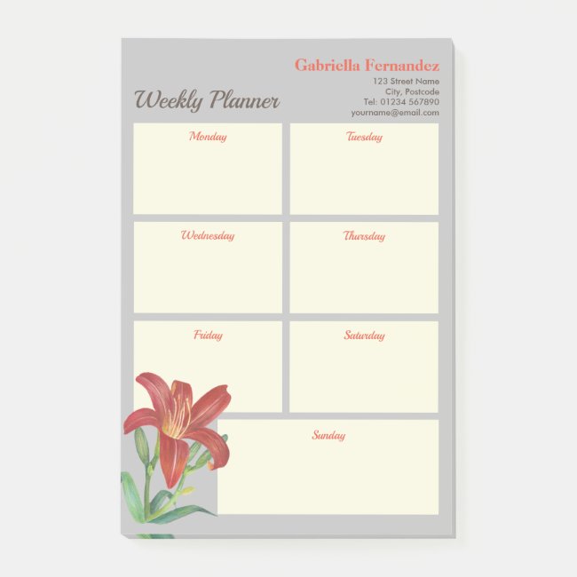 Weekly Planner Vibrant Watercolor Orange Lily