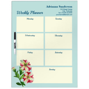 Weekly Planner Watercolor Pink and White Petunias Dry Erase Board
