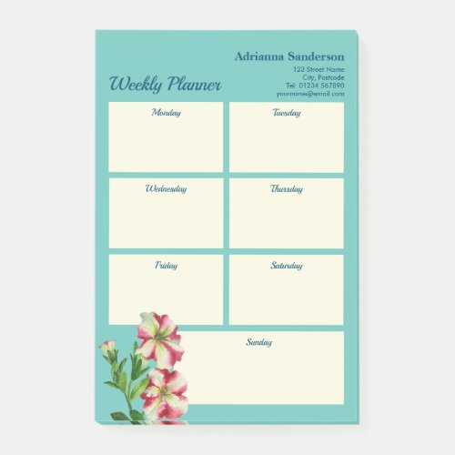 Weekly Planner Watercolor Pink and White Petunias Post_it Notes