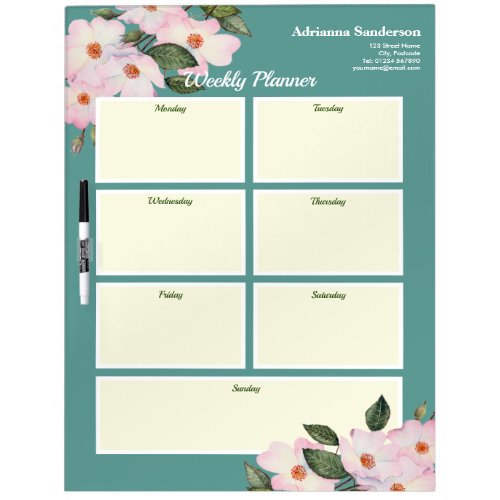 Weekly Planner Watercolor Pink Roses Ballerina Dry Erase Board