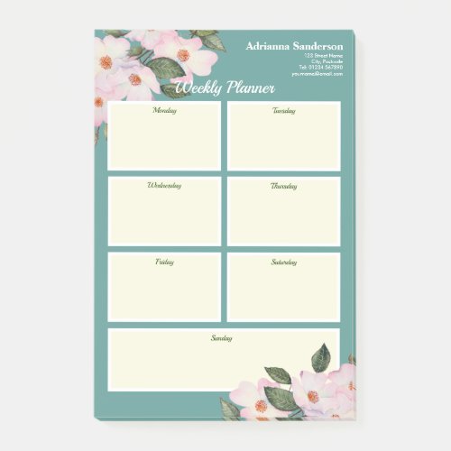 Weekly Planner Watercolor Pink Roses Ballerina Post_it Notes
