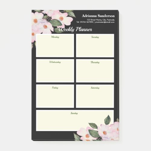 Weekly Planner Watercolor Pink Roses Ballerina Post_it Notes