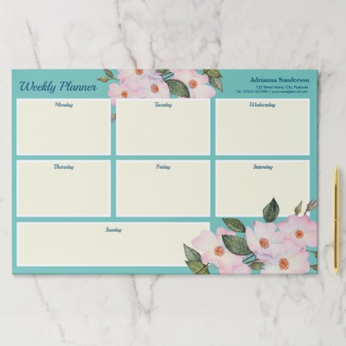Weekly Planner Watercolor Pink White Roses Paper P Paper Pad
