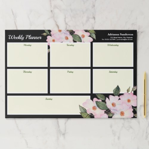 Weekly Planner Watercolor Pink White Roses Paper Pad