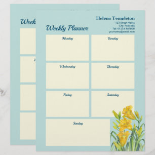 Weekly Planner Watercolor Yellow Day Lilies Design Letterhead