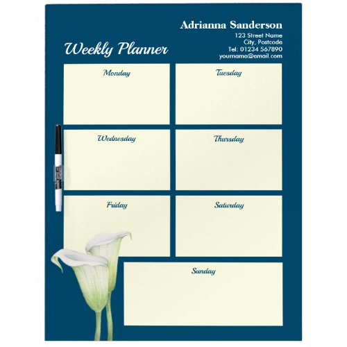 Weekly Planner White Calla Lily Illustration Dry Erase Board