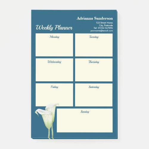 Weekly Planner White Calla Lily Illustration Post_it Notes