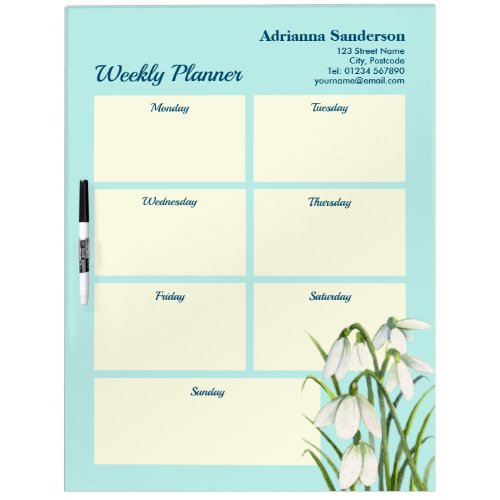Weekly Planner White Snow Drops Watercolor Dry Erase Board