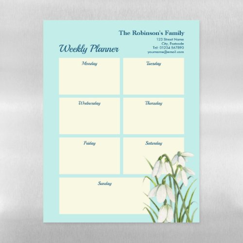 Weekly Planner White Snow Drops Watercolor Magnetic Dry Erase Sheet