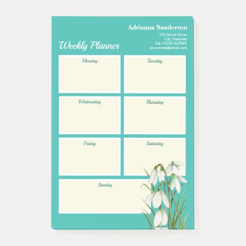 Weekly Planner White Snow Drops Watercolor Post_it Notes