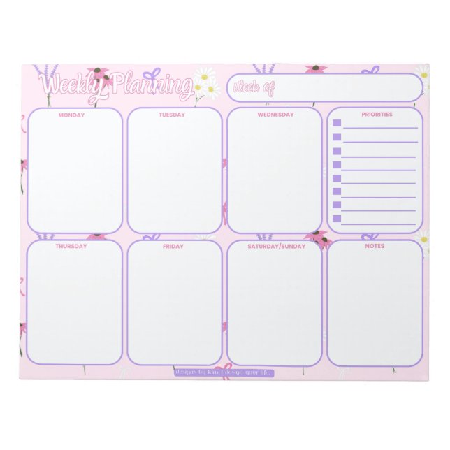 Weekly Planner | Wildflowers & Bows Pattern Notepad (Front)
