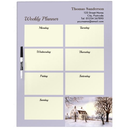 Weekly Planner Winter in New England Watercolor Dry Erase Board
