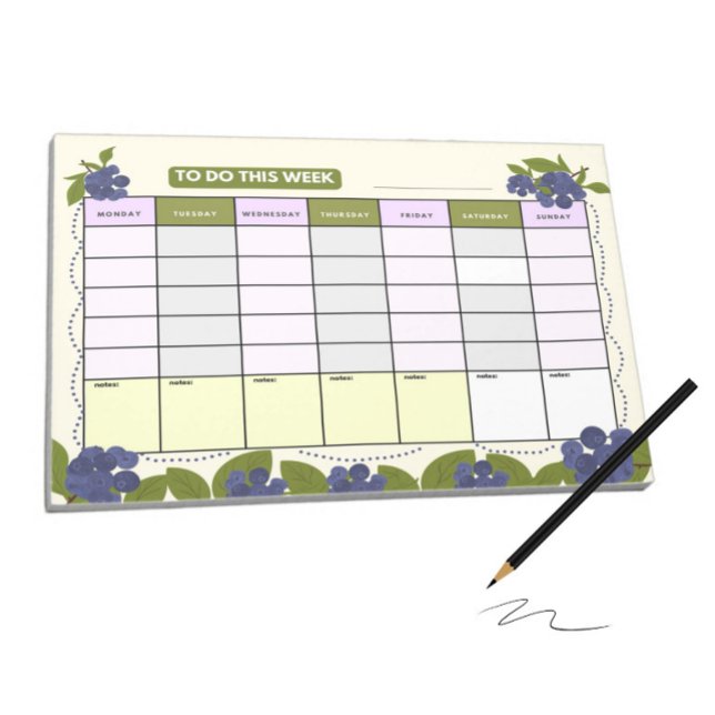 Weekly planner with blueberries  notepad (Creator Uploaded)
