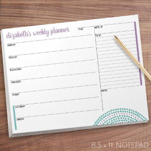 Weekly Planner with Custom Name and Color Notepad