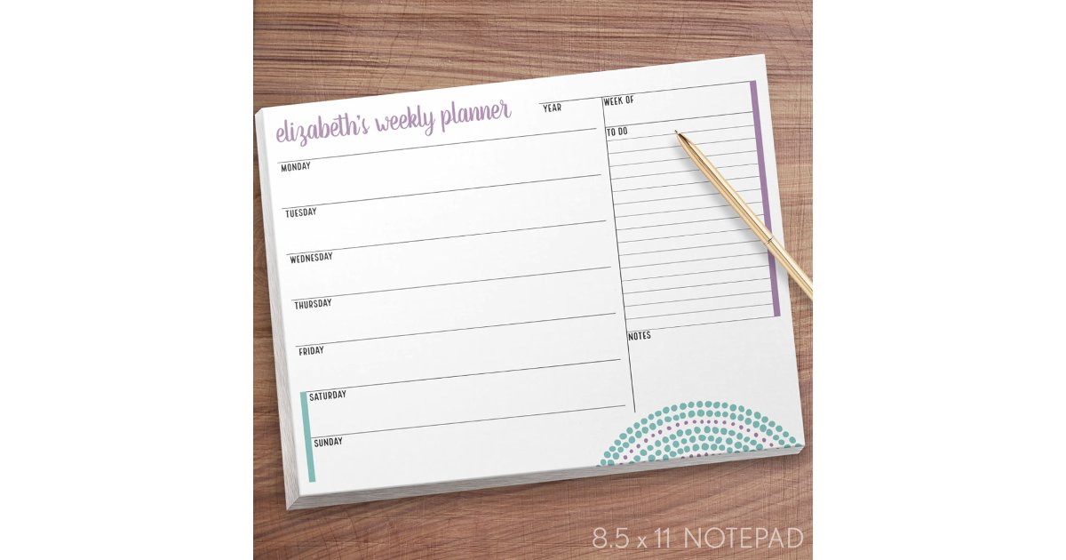 Weekly Planner with Custom Name and Color Notepad | Zazzle