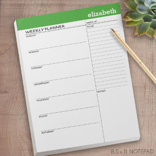 Weekly Planner with Custom Name and Color Notepad