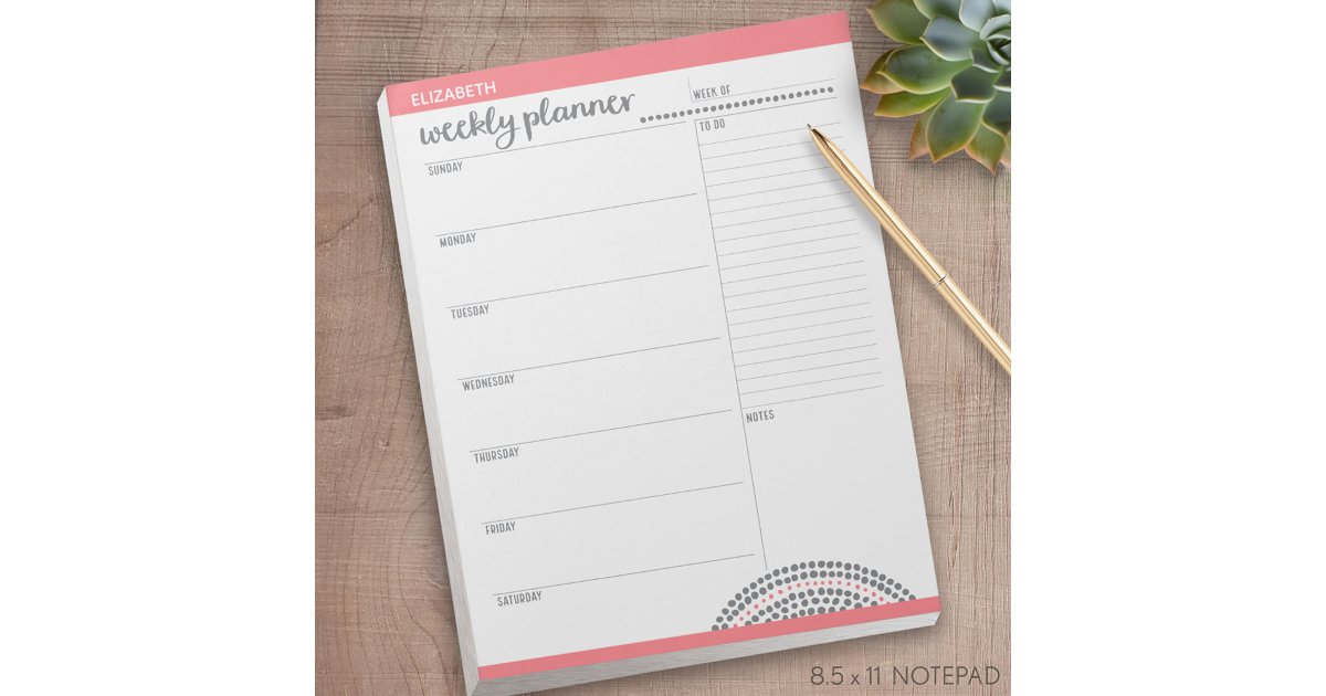 Weekly Planner with Custom Name and Color Notepad | Zazzle