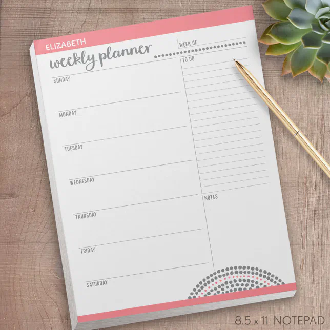 Weekly Planner with Custom Name and Color Notepad | Zazzle