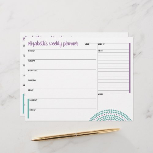 Weekly Planner with Custom Name and Colors Letterhead