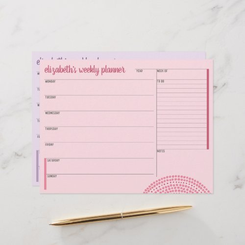 Weekly Planner with Custom Name _ Pink Purple Letterhead