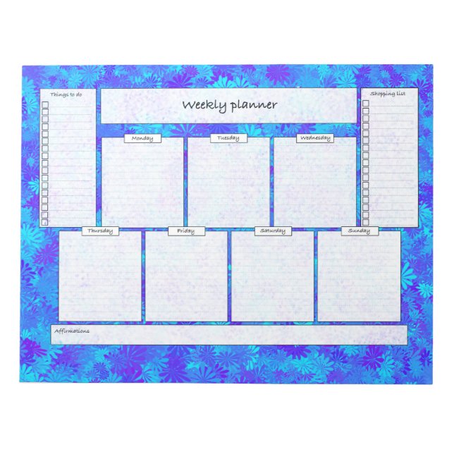 Weekly planner with goals and shopping list notepad (Front)