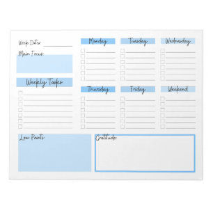Weekly Planner With Gratitude Blue Notepad