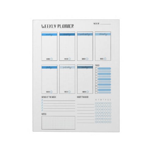 Weekly Planner with Monday start Blue 85 x 11 Notepad